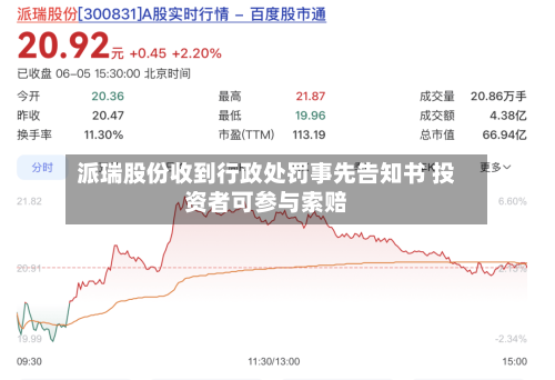 派瑞股份收到行政处罚事先告知书 投资者可参与索赔